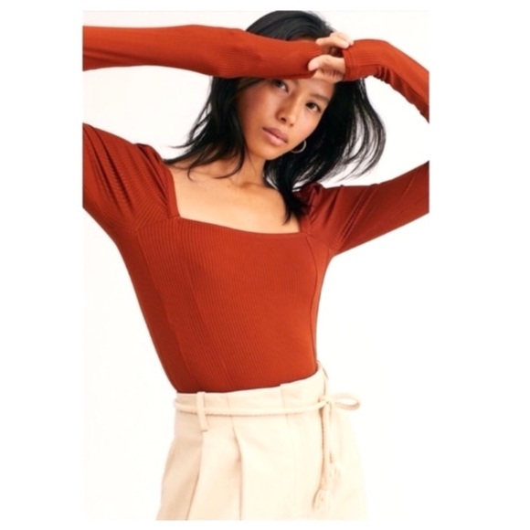 FREE People It Girl Top Puff long Sleeve Ribbed Tops in Rustic Orange Size XS - Picture 2 of 7